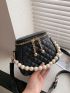 Mini Faux Pearl & Rhinestone Decor Quilted Bucket Bag