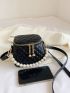 Mini Faux Pearl & Rhinestone Decor Quilted Bucket Bag