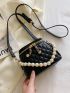 Mini Faux Pearl & Rhinestone Decor Quilted Bucket Bag