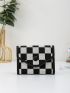 Checkered Pattern Snap Button Small Wallet