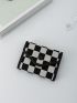 Checkered Pattern Snap Button Small Wallet
