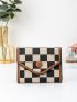 Checkered Pattern Contrast Binding Snap Button Small Wallet