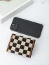 Checkered Pattern Contrast Binding Snap Button Small Wallet