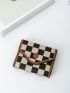 Checkered Pattern Contrast Binding Snap Button Small Wallet