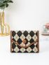 Argyle Pattern Contrast Binding Snap Button Small Wallet