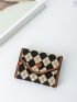 Argyle Pattern Contrast Binding Snap Button Small Wallet