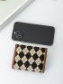 Argyle Pattern Contrast Binding Snap Button Small Wallet