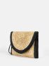 Tassel Decor Contrast Binding Flap Straw Bag