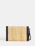 Tassel Decor Contrast Binding Flap Straw Bag