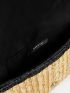Tassel Decor Contrast Binding Flap Straw Bag