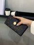 Studded Decor Geometric Embossed Button Decor Long Wallet