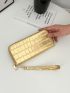 Crocodile Embossed Square Bag With Wristlet