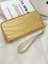 Crocodile Embossed Square Bag With Wristlet