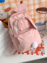 Letter Graphic Pom Pom Decor Functional Backpack With Cartoon Bag Charm