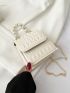 Mini Geometric & Butterfly Embossed Faux Pearl Decor Chain Flap Square Bag