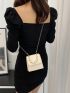 Mini Geometric & Butterfly Embossed Faux Pearl Decor Chain Flap Square Bag