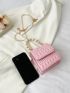 Mini Geometric & Butterfly Embossed Faux Pearl Decor Chain Flap Square Bag