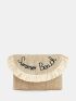 Fringe Detail Letter Graphic Straw Bag