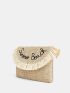 Fringe Detail Letter Graphic Straw Bag