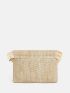 Fringe Detail Letter Graphic Straw Bag