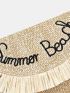 Fringe Detail Letter Graphic Straw Bag