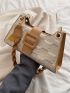 Embossed Detail Buckle Decor Baguette Bag