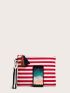 Striped Graphic Tassel Decor Square Bag