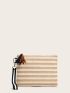 Striped Graphic Tassel Decor Square Bag