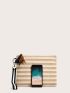Striped Graphic Tassel Decor Square Bag