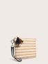 Striped Graphic Tassel Decor Square Bag