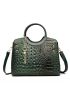 3pcs Crocodile Embossed Top Handle Bag Set With Bag Charm