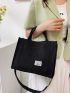 Letter Patch Corduroy Tote Bag, Casual Shoulder Bag Retro Style Crossbody Bag With Double Handle