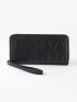 Quilted Detail Zipper Around Long Wallet