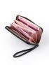 Quilted Detail Zipper Around Long Wallet