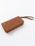 Letter Embossed Long Wallet With Wristlet