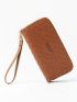 Letter Embossed Long Wallet With Wristlet