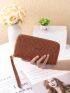 Letter Embossed Long Wallet With Wristlet