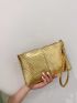 Metallic Crocodile Embossed Square Bag With Wristlet