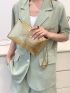 Metallic Crocodile Embossed Square Bag With Wristlet
