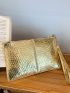 Metallic Crocodile Embossed Square Bag With Wristlet