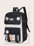 5pcs Plaid Badge Decor Functional Backpack Set With Bag Charm