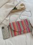 Colorblock Striped Pattern Straw Bag Chain Flap Vacation