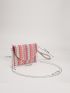 Colorblock Striped Pattern Straw Bag Chain Flap Vacation