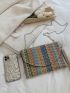 Colorblock Striped Pattern Straw Bag Chain Flap Vacation