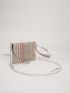 Block Striped Pattern Chain Flap Straw Bag