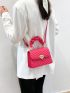 Neon-Pink Heart Lock Quilted Top Handle Flap Square Bag