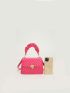 Geometric Embossed Heart Decor Ruched Detail Flap Square Bag