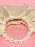 Satin Faux Pearl Beaded Ruched Bag