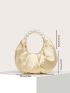 Satin Faux Pearl Beaded Ruched Bag