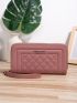 Letter Graphic Quilted Long Wallet With Wristlet